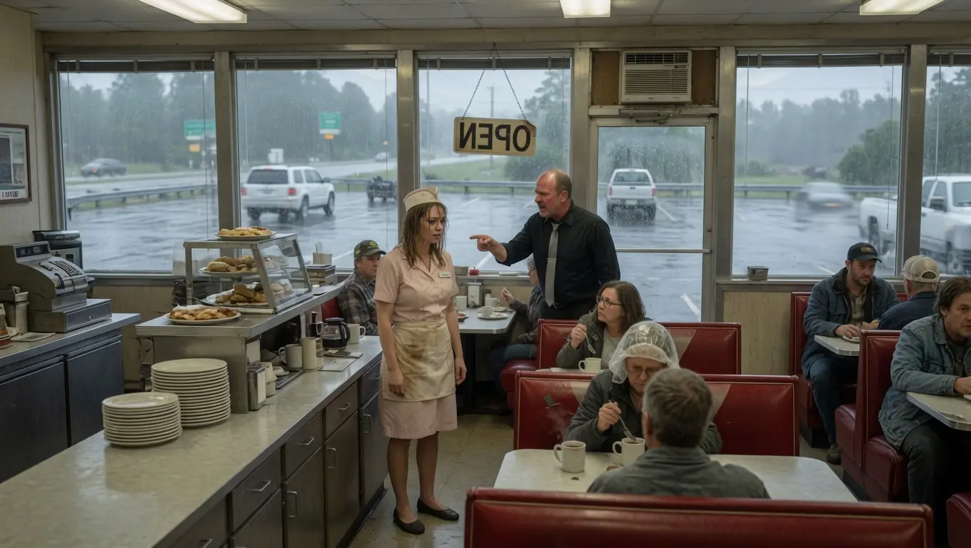 A DINER MANAGER FIRED A WAITRESS FOR HELPING A STRANGER — THEN THE OWNER WALKED THROUGH THE DOOR