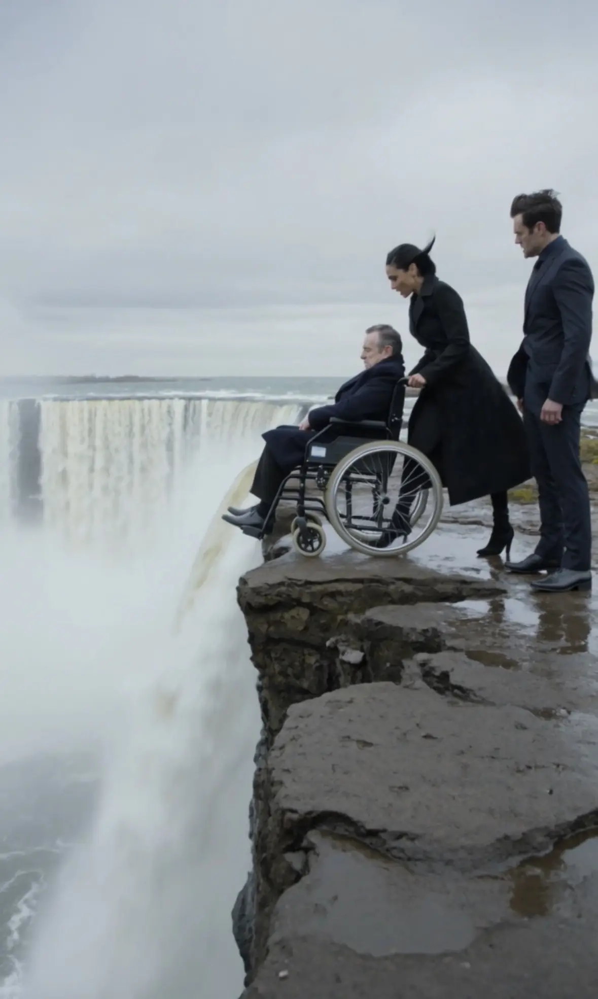 A woman wheeled him to the edge above the waterfall… seconds later, something was missing from the frame …