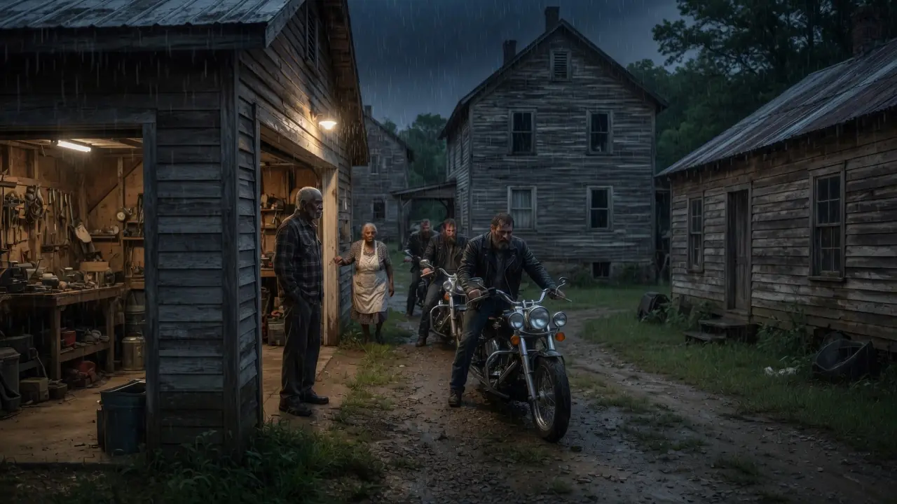 Old Mechanic Helps Stranded Bikers in the Rain — Then He Froze When It Rolls Into His Shop at Dawn