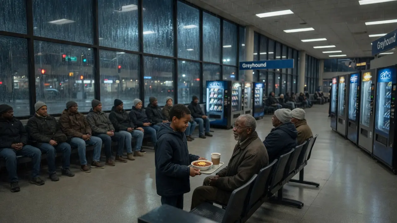 Poor Boy Gave His Last Hot Meal To A Stranded Old Man — Years Later, A Bus Arrived