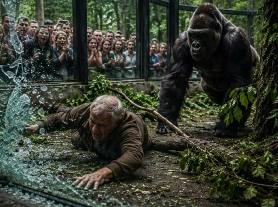An elderly man accidentally fell into the enclosure of a massive gorilla right in front of hundreds of visitors: people were already certain that a tragedy would happen within seconds, but the animal’s actions left the entire zoo in shock