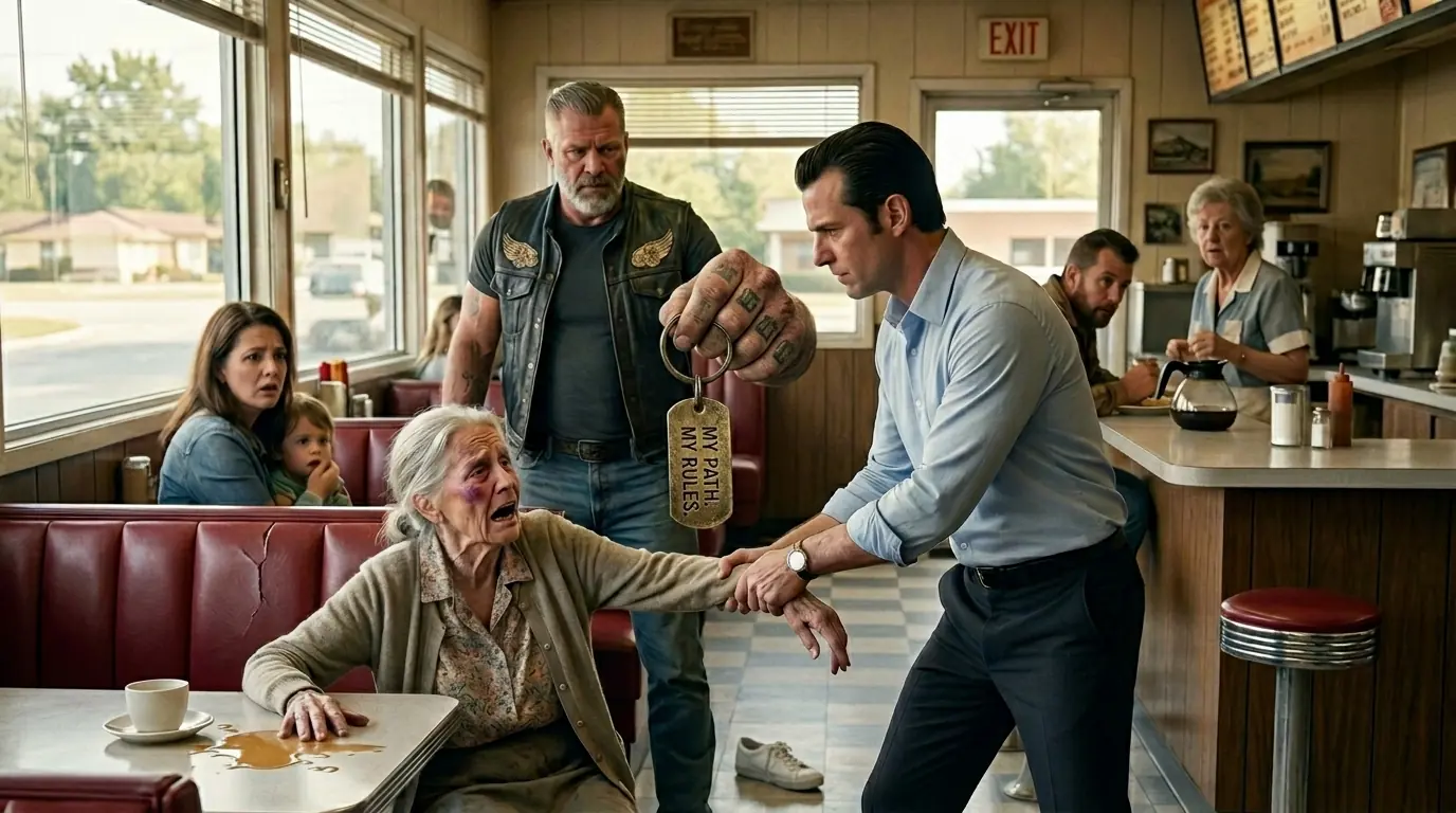 Bruised Old Lady Was Dragged From the Diner — Until a Lone Hells Angels Biker Stood Up