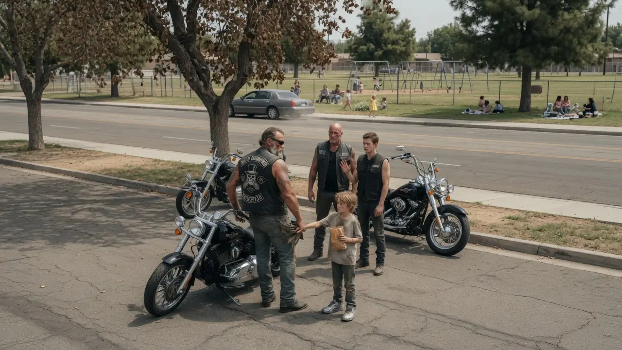 The Boy Everyone Ignored Walked Up to the Scariest Biker — And Exposed the Car Watching the Kids