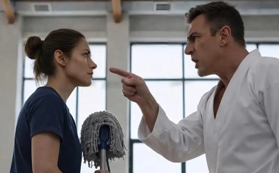 A black belt karateka shouted at a simple cleaner and tried to humiliate her in front of all the athletes, but one action from the girl shocked the entire hall