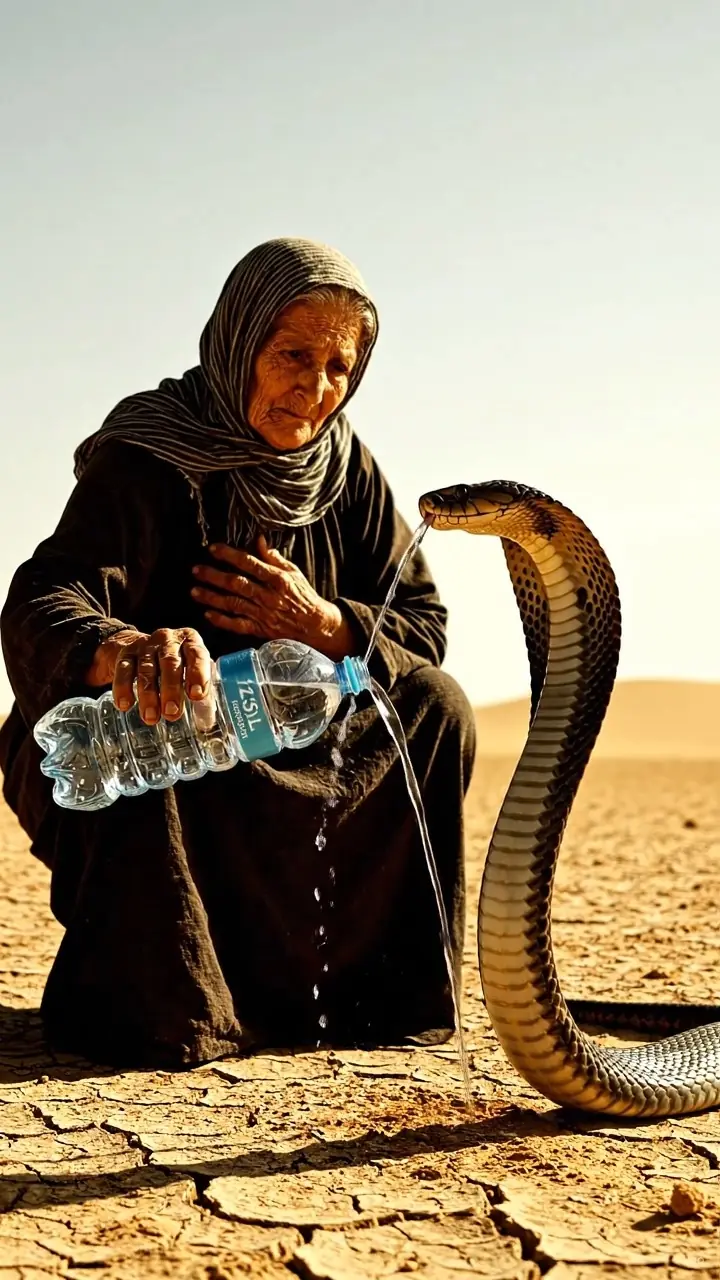 A woman, out of pity, helped a snake during the intense heat