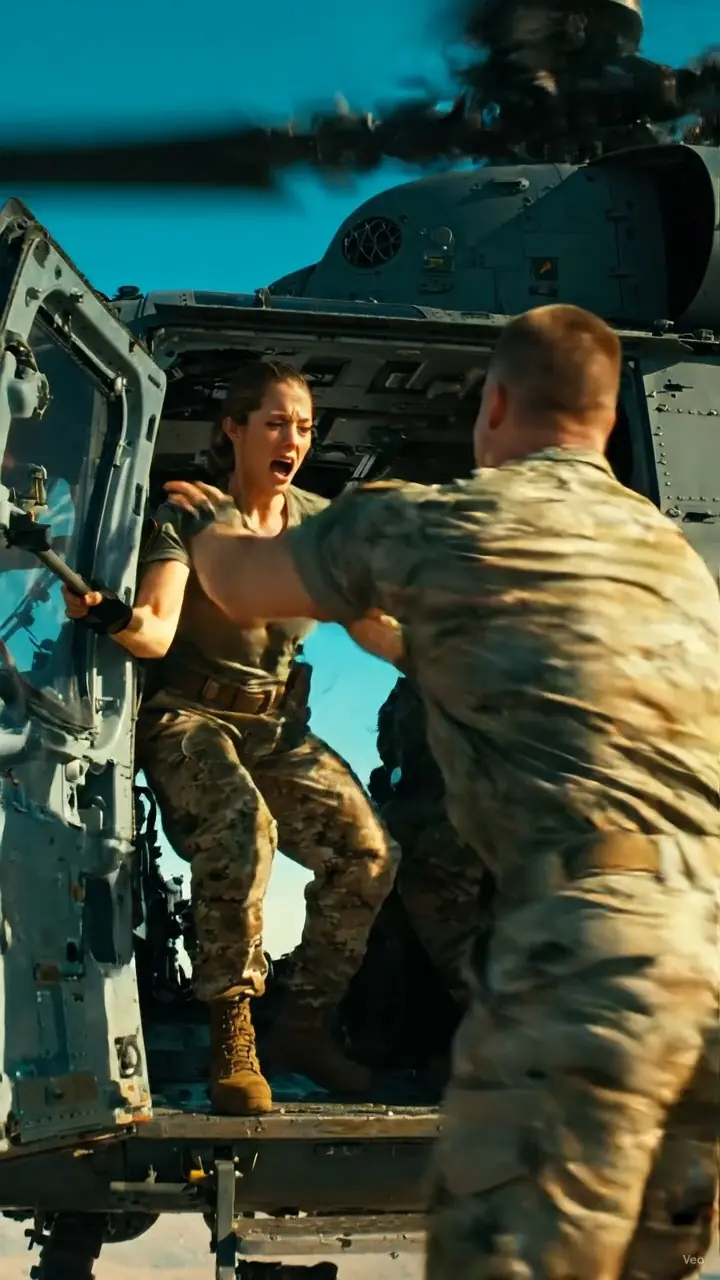 Her fellow soldiers pushed a new recruit out of a helicopter