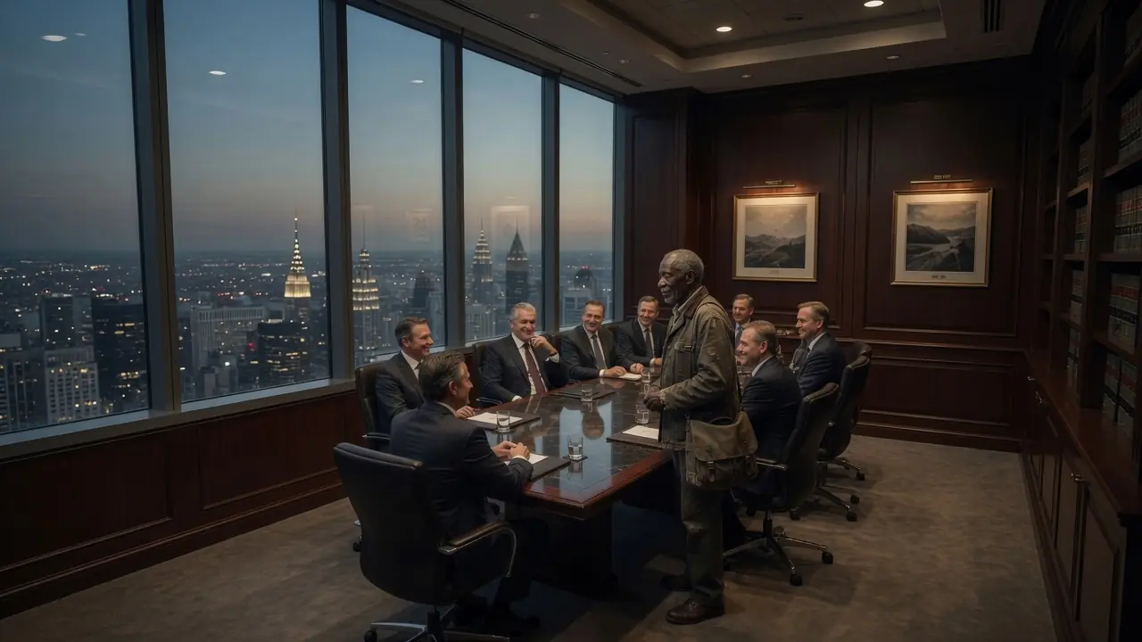 A BILLIONAIRE LAUGHED AT A HOMELESS OLD MAN IN HIS BOARDROOM — THEN THE PHONE RANG