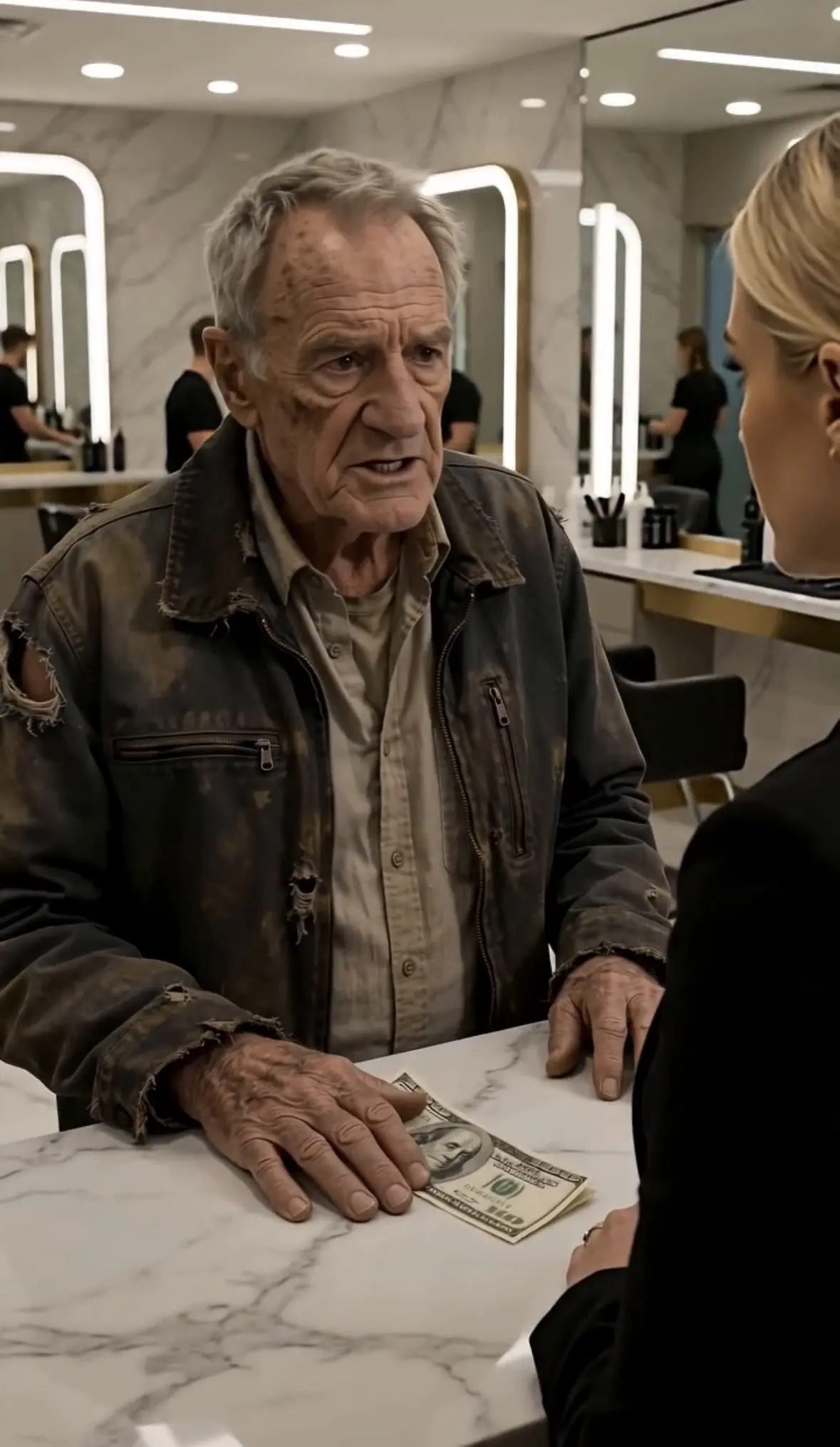 The salon manager humiliated the old man over one crumpled bill… then the stylist saw the hidden signature.