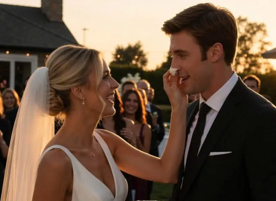 During the cutting of the wedding cake, the bride jokingly smeared some cream on the groom’s face, but he suddenly got angry and hit her — what the bride did next shocked the entire hall