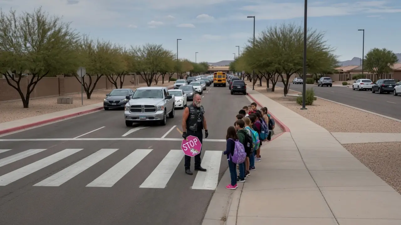 The Biker Guarded The School Crossing Every Afternoon — Until A Mother Finally Touched The Stain On His Vest