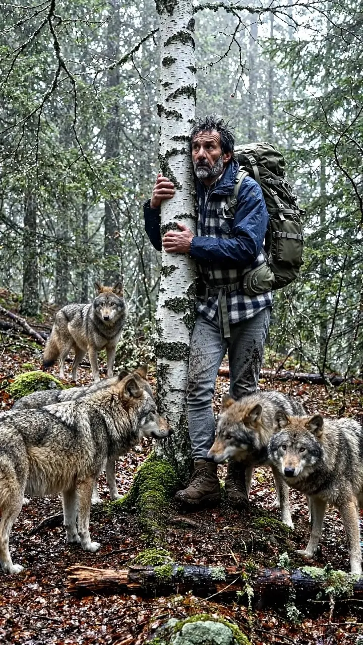 Wolves surrounded an elderly man in the forest and attacked