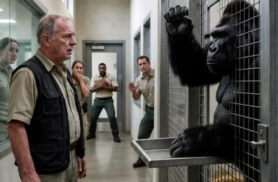 A retired man visited the gorilla he had once rescued and raised for the first time in eight years: the animal recognized him instantly, but instead of coming closer, it desperately tried to stop the man from approaching the enclosure