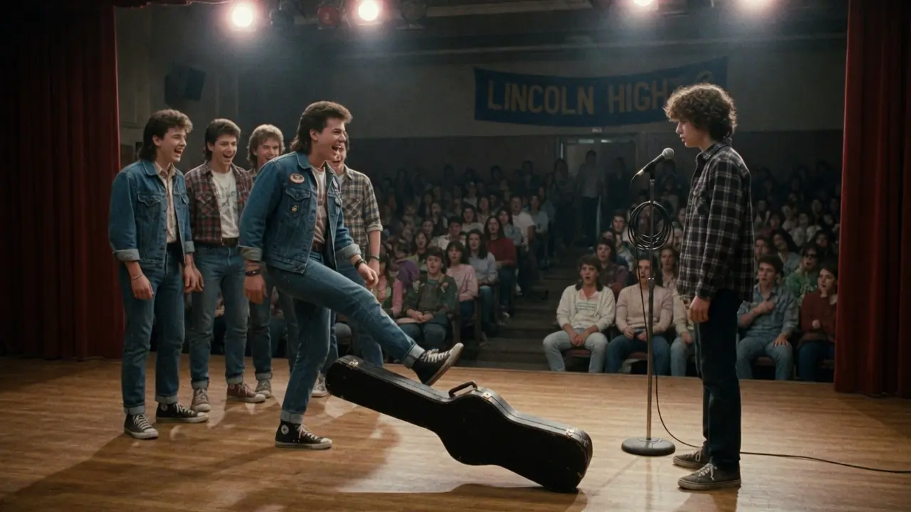 Bullies Kicked His Guitar Case Across the School Stage — Then the Quiet Boy Made the Whole Auditorium Stand Up