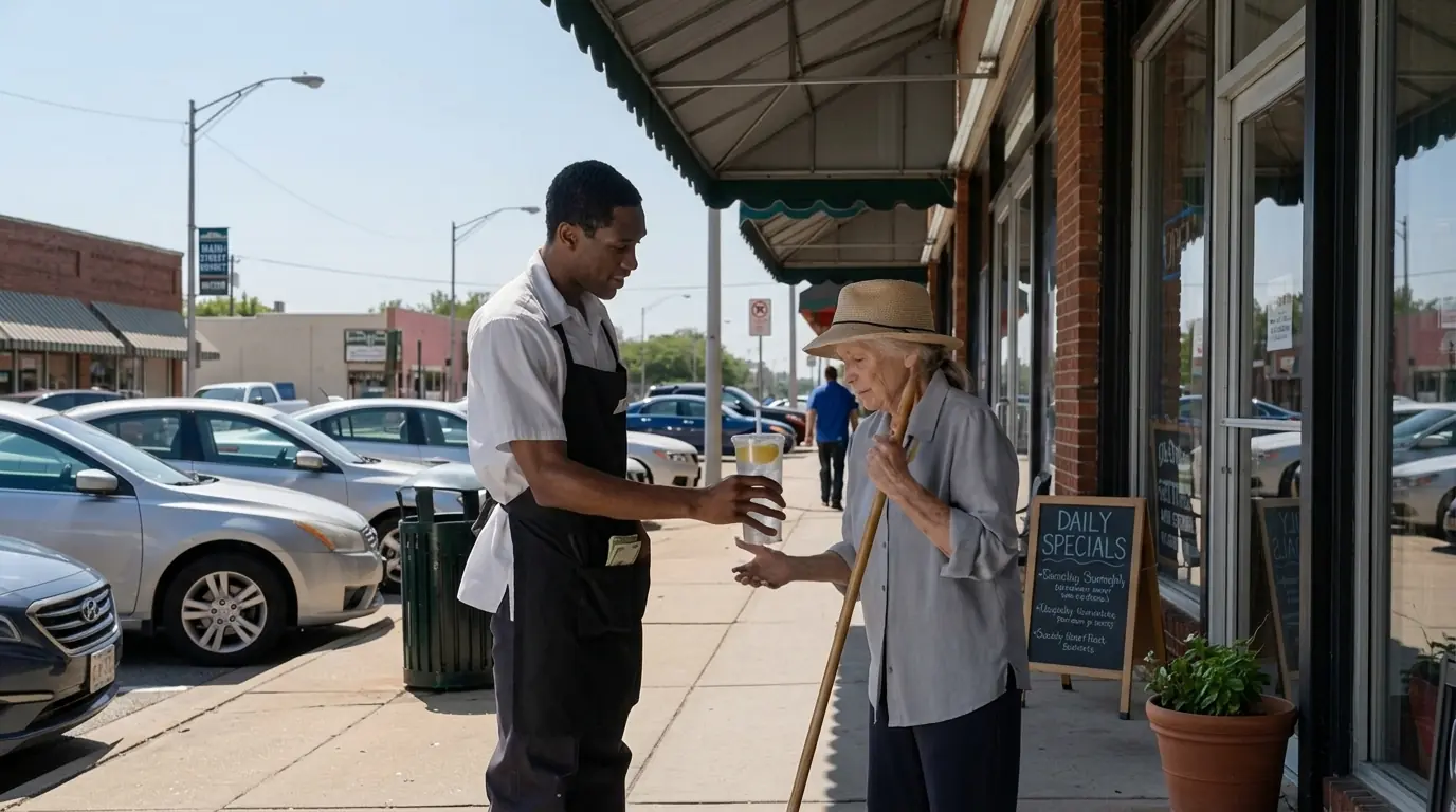 Poor Waiter Noticed an Old Woman Working in the Sweltering Heat — Then He Gave Her a Glass of Water