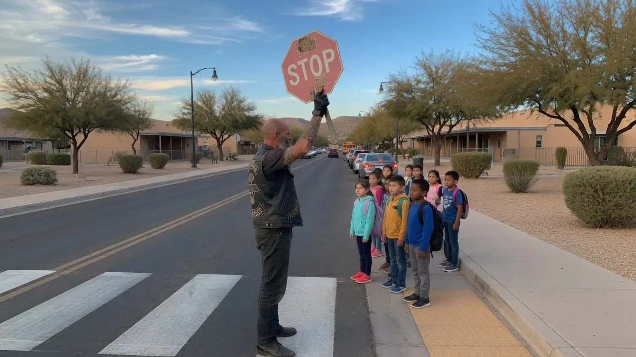 A Biker Stood At The School Crosswalk Every Day — Then A Mother Revealed Whose Blood Was On His Vest