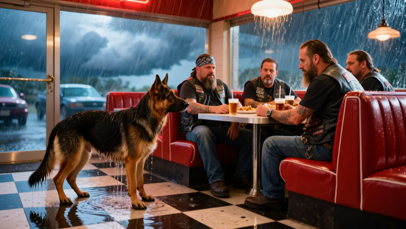 The Diner Went Silent When The Dog Walked In — Then His Collar Revealed A Family Was Dying In The Rain