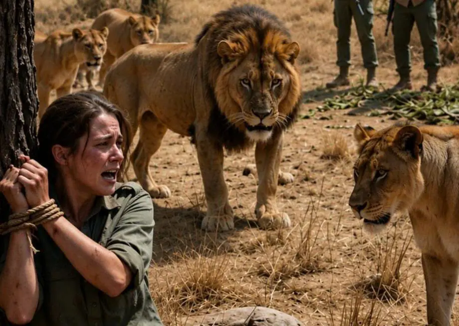 Poachers tied a young woman to a tree to be torn apart by lions. But when an entire pride emerged in response to her screams, something unbelievable happened.