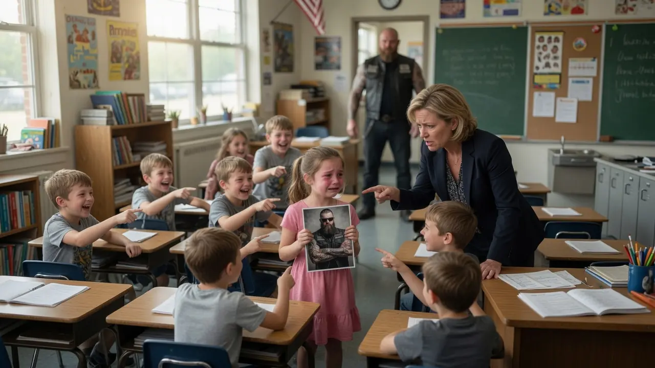 Teacher Mocks Girl: “Your Dad Is Just a Hells Angels Biker”—The Room Goes Silent When He Walks In