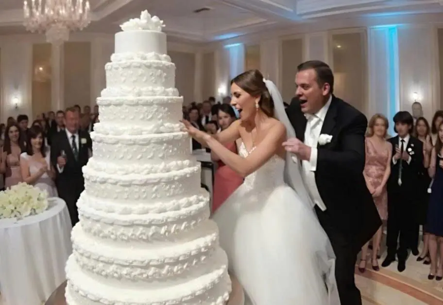 During the wedding, while my husband and I were cutting the cake, he suddenly pushed me from behind: I fell straight onto the cake, ruining my dress and everything around me, while my husband stood there laughing