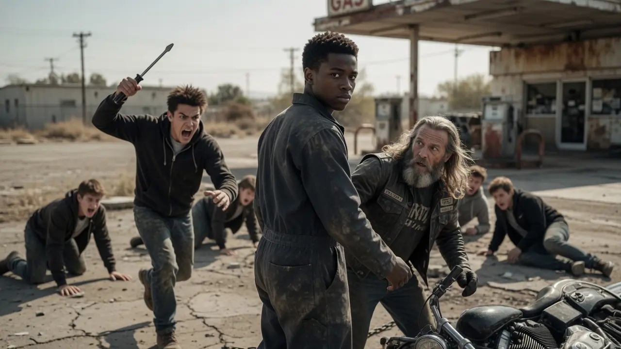 (Part 2) Six Bikers Cornered an Old Man at a Gas Station — Then a Young Black Mechanic Stepped In