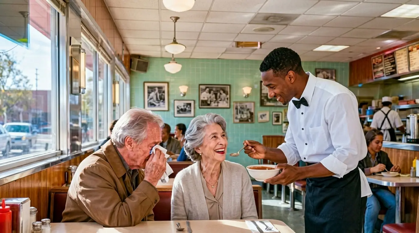 Kind Waiter Helps an Elderly Woman Eat — Until Her Son Arrives and Says…