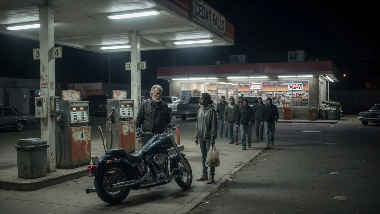 Five Men Cornered A Stranger In A Gas Station Lot — Then The Night Took A Turn Nobody Expected