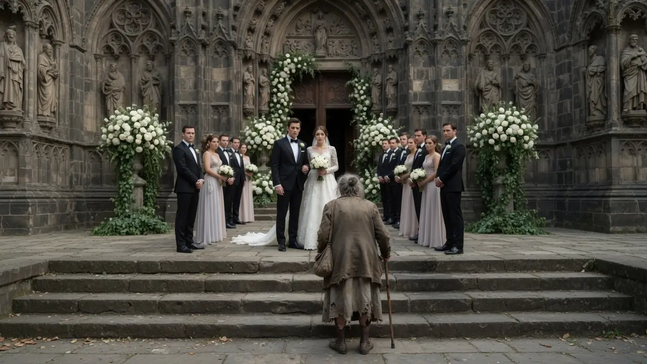 The Wedding Stopped on the Church Steps — When a Ragged Woman Revealed the Bride and Groom Shared the Same Father