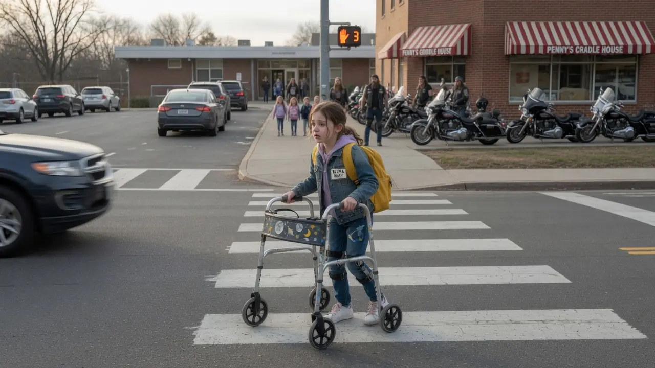 The Bikers Blocked the Crosswalk for a Little Girl Nobody Helped — Then Her Mother’s Letter Revealed Why She Had to Reach School That Morning