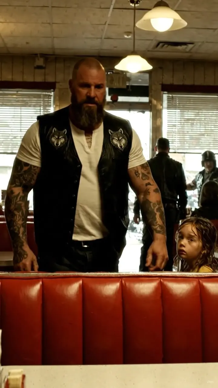 he didn’t notice her until a tiny hand tugged at the edge of his leather vest.