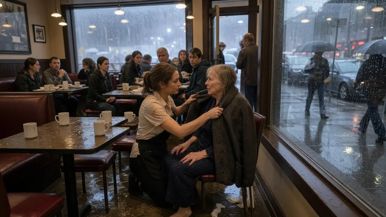 Kind Waitress Shelterd Old Woman — Unaware Her Son Was Standing There