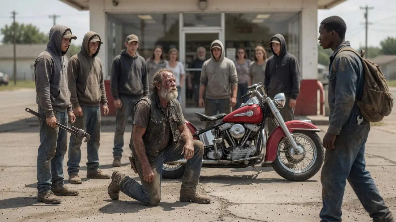Six Thugs Surrounded an Elderly Biker — Then a Soft-Spoken Black Mechanic Stepped Into the Middle of It