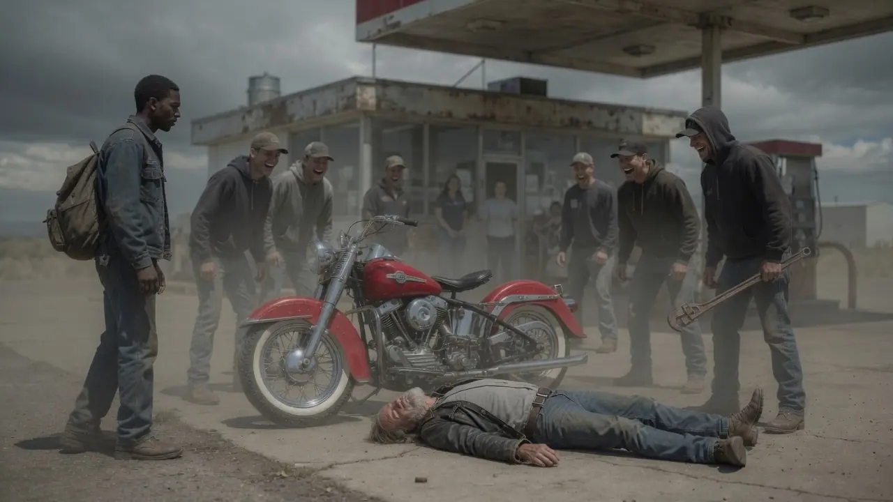Six Men Thought an Old Biker Was an Easy Target — Until a Quiet Black Mechanic Took His Side
