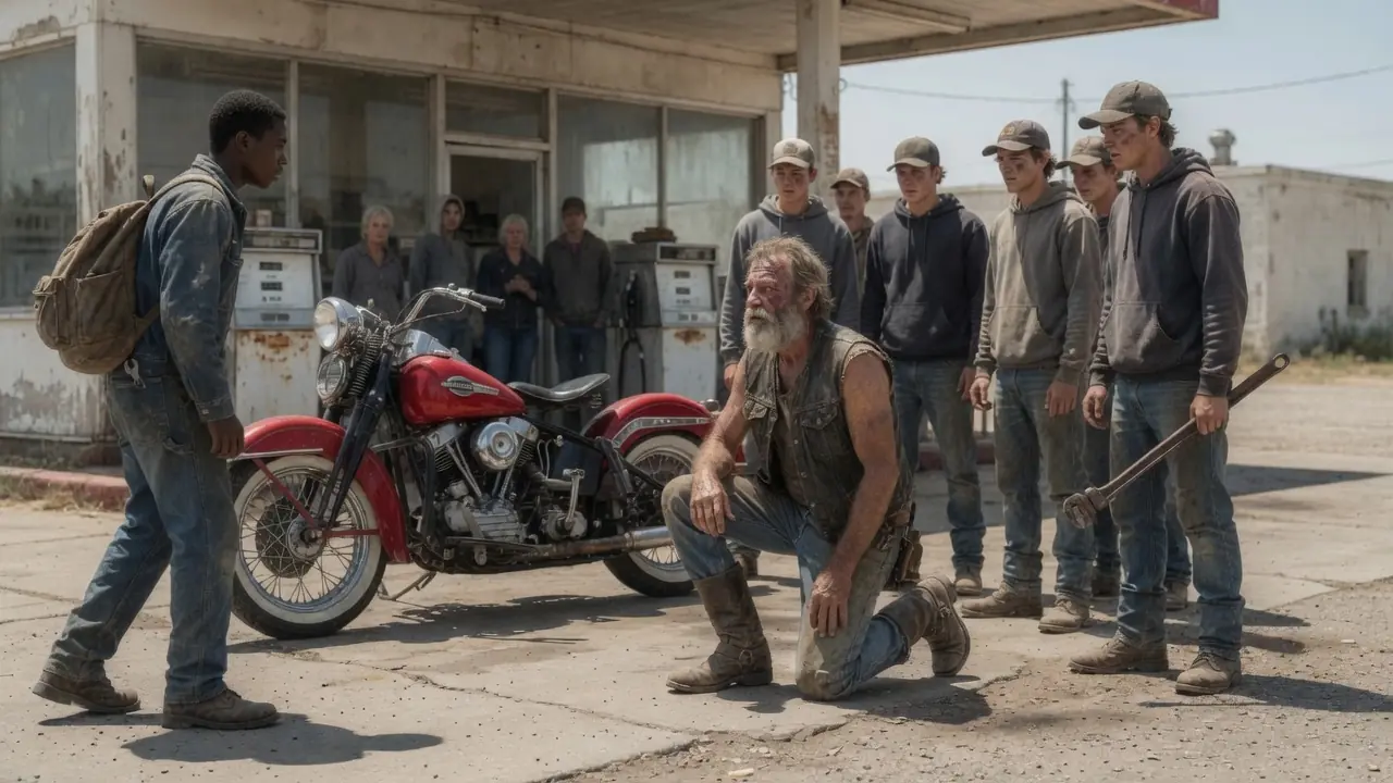 Six Tough Guys Backed an Old Biker Into a Corner — Then a Silent Black Mechanic Walked Straight Over