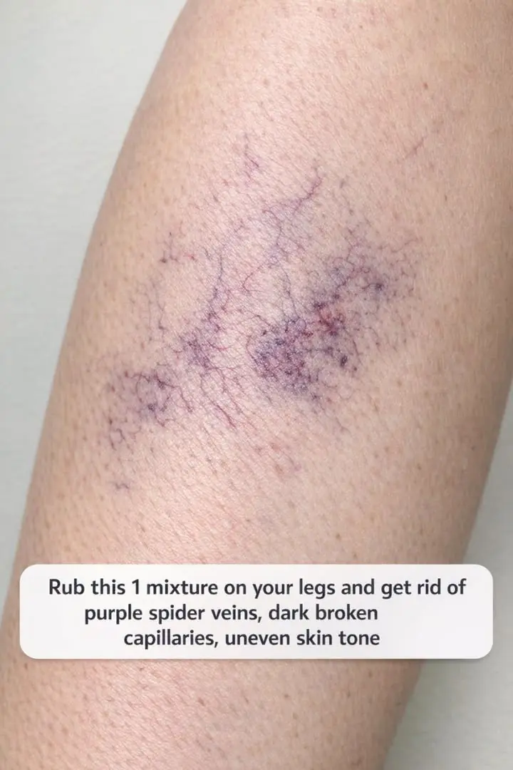 Rub this 1 mixture on your legs and get rid of purple spider veins, dark broken capillaries, uneven skin tone