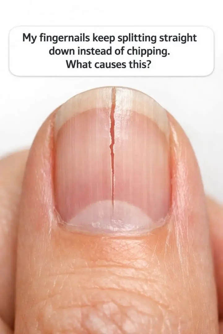 My fingernails keep splitting straight down instead of chipping. What causes this?