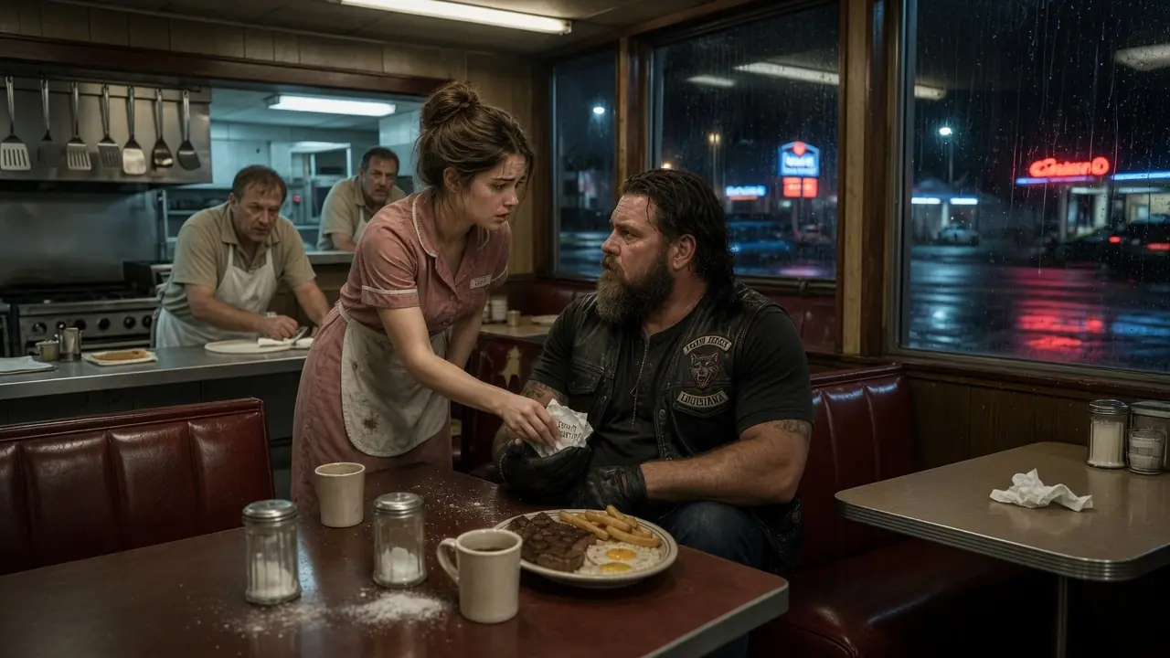 Waitress SLIPS A Note to a Hells Angels Biker: "Don't Eat It!" — Then He Stood Up