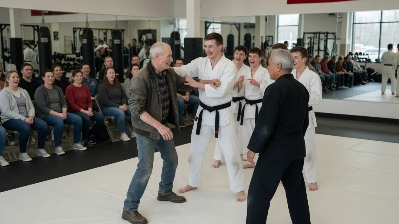 Black Belts Mocked a Quiet Old Man at the Edge of the Mat — Then He Corrected One Move Without Leaving the Wall