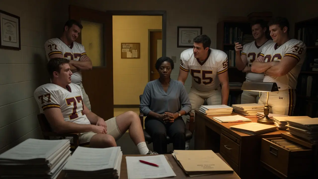 Five Football Players Cornered Their New Professor — But She Never Looked Away