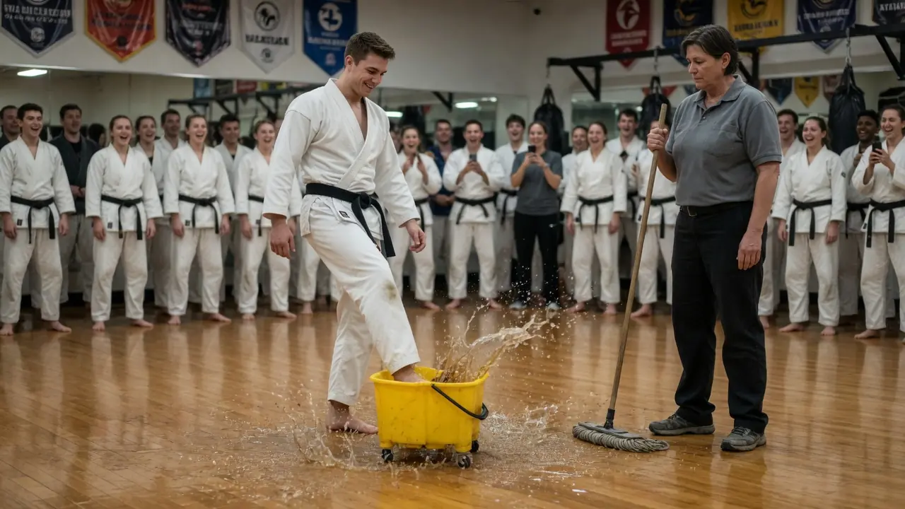 The Black Belt Laughed at the Dojo Janitor — Then Someone Stepped Inside and Quietly Said Her Name