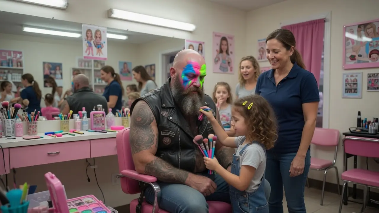 The Biker Let His Daughter Paint His Face — Then The Mall Learned Why He Never Washed It Off