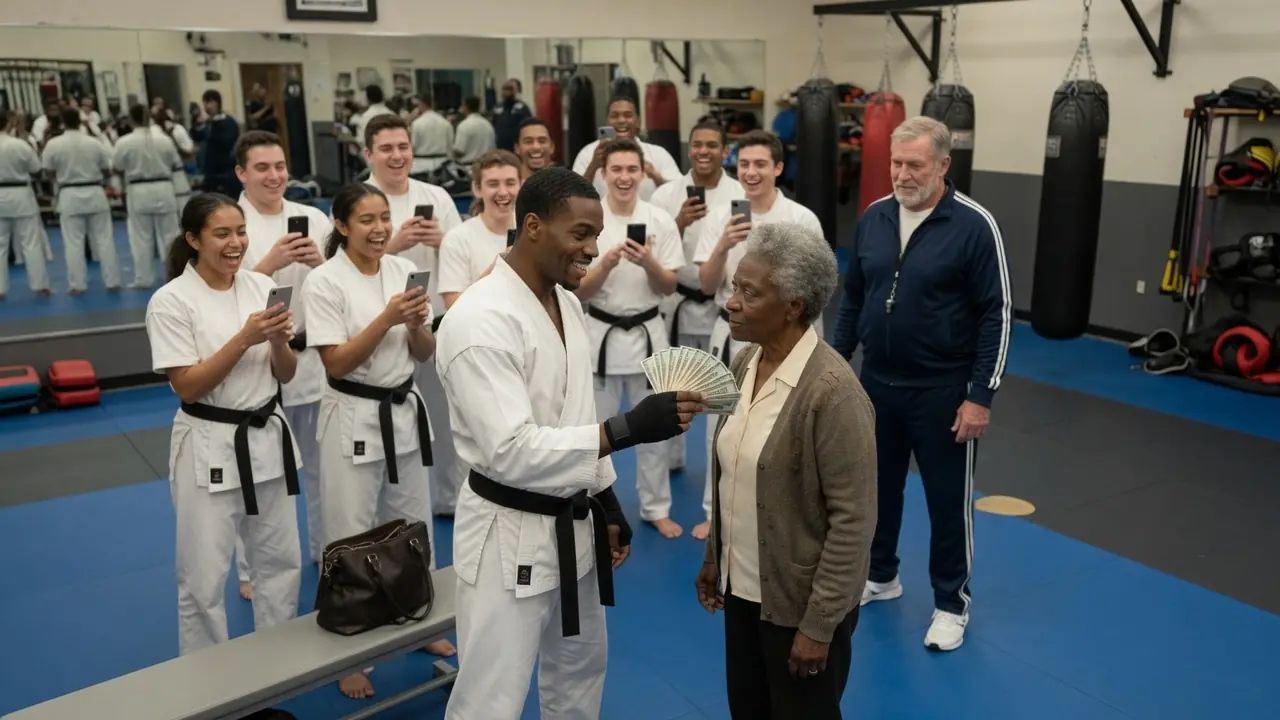 A Black Belt Champion Offered a Black Grandma $10,000 to Hit Him — Then His Trainer Saw Her Stance and Shouted, “Don’t Let Her Move.”