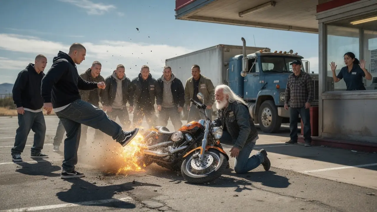 Six Bullies Cornered an Old Biker — Then a Quiet Black Mechanic Walked Into the Fight
