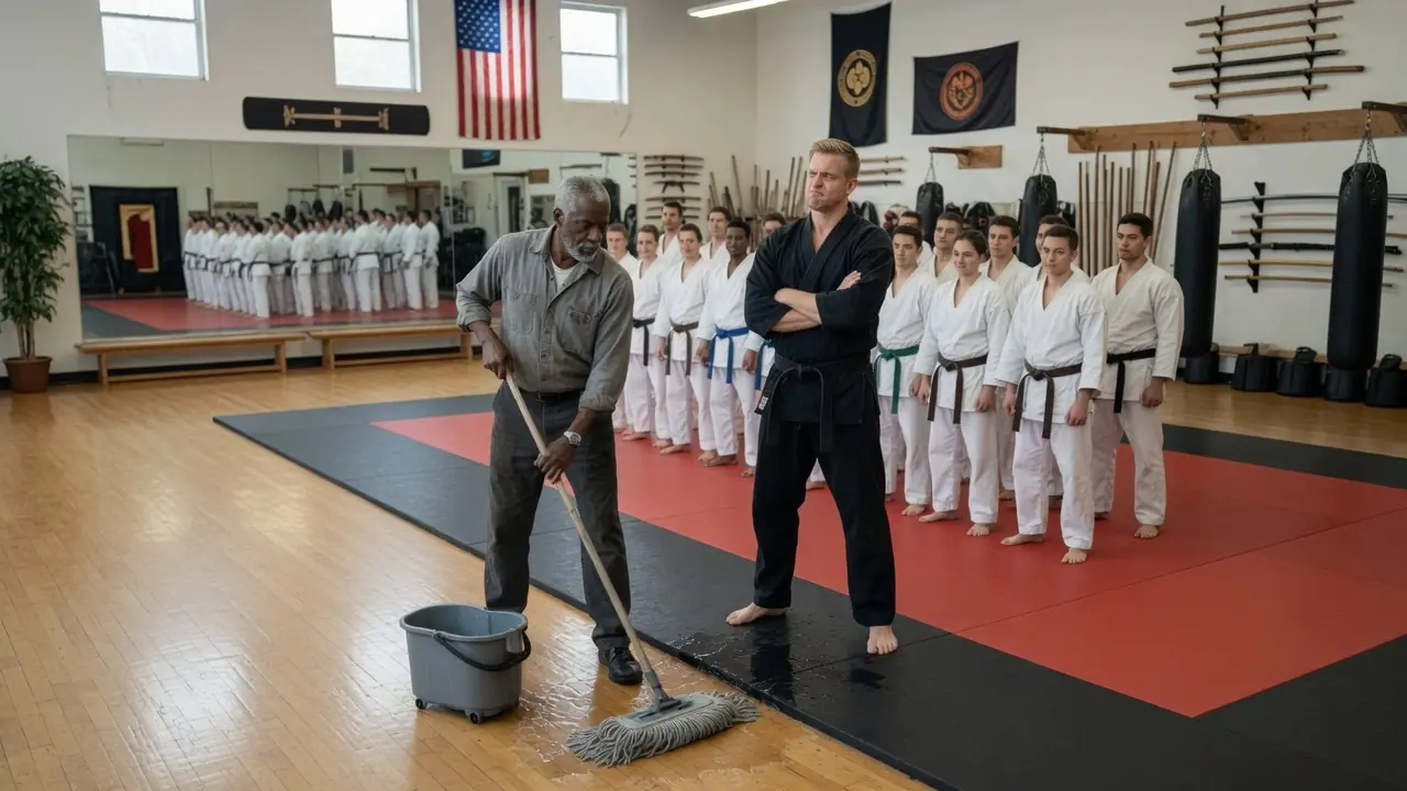 A Black Belt Chose the Elderly Janitor for a Humiliating “Lesson” — Then the Old Man Set Down His Mop and Said, “Show Me Your Best Move.”