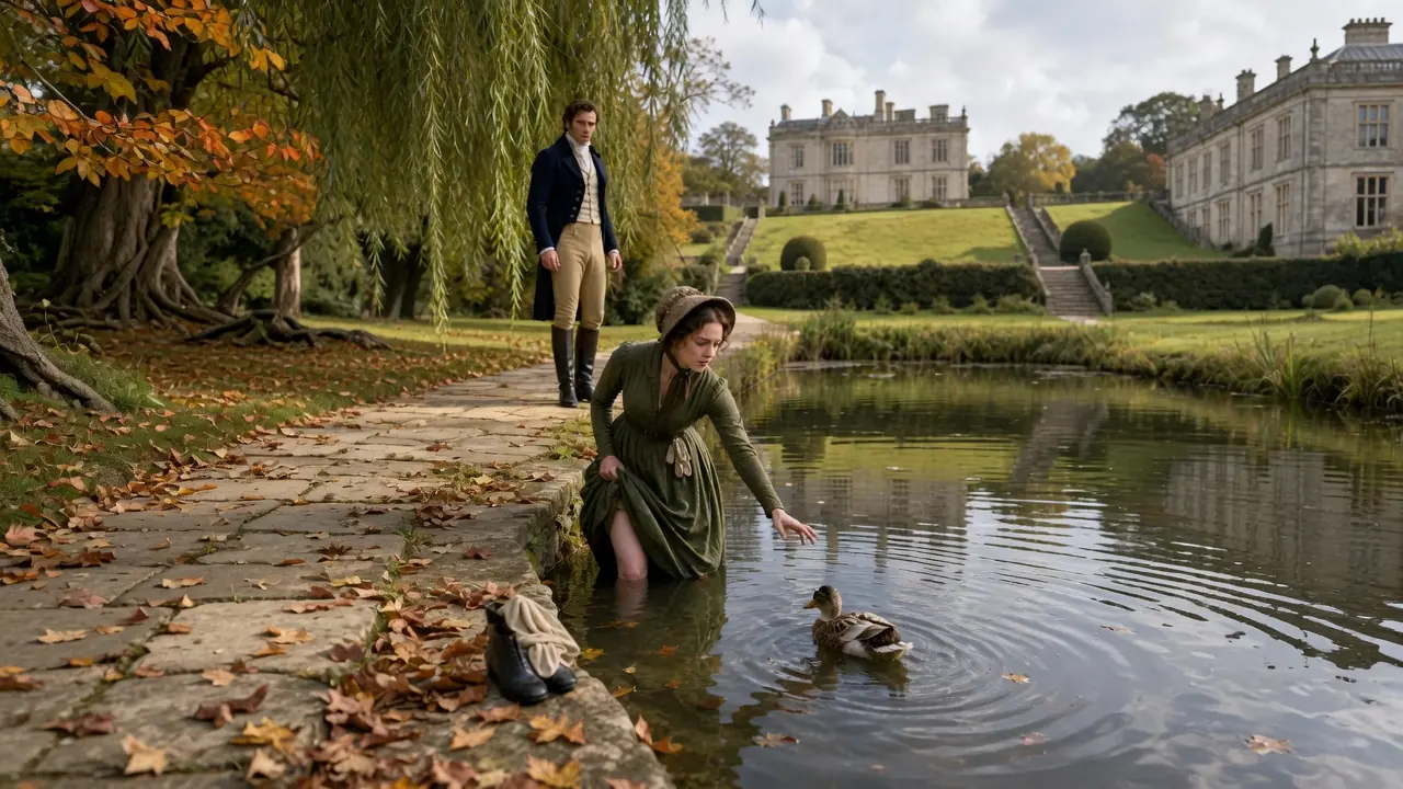 She Was Knee-Deep in the Duke's Pond Chasing a Runaway Duck — He Forgot to Be Cold
