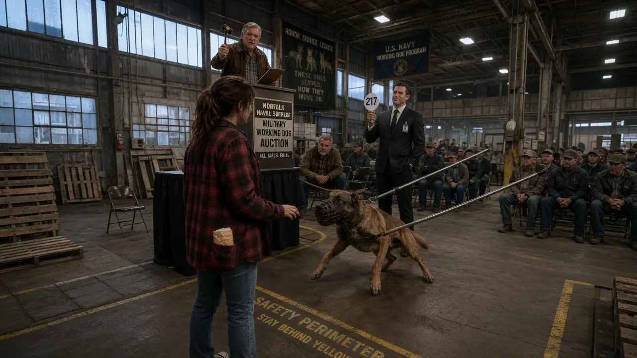 Marine's Sister Walked Into a Military K9 Auction Broke — Every Dog Went Silent When She Said Her...