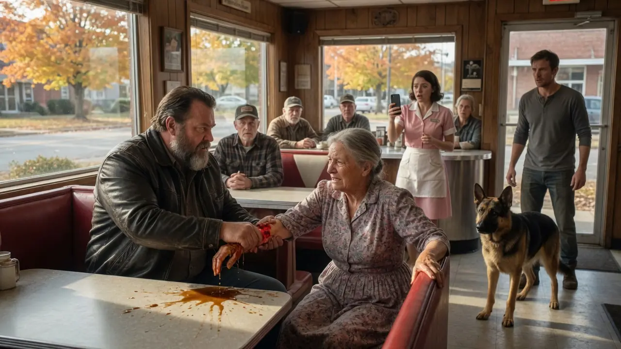 HE GRABBED THE OLD WOMAN’S BURNED WRIST — THEN THE DINER DOOR OPENED