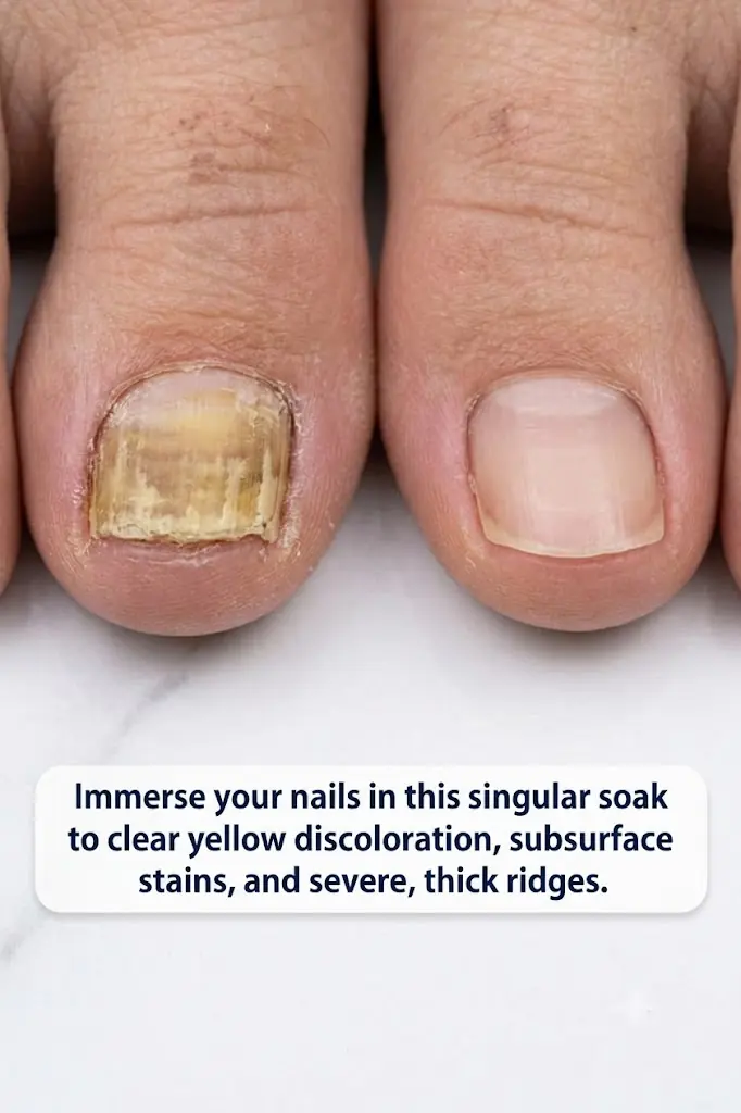 Soak your toenails in this 1 solution and get rid of yellow buildup, dark spots, and thick ridges