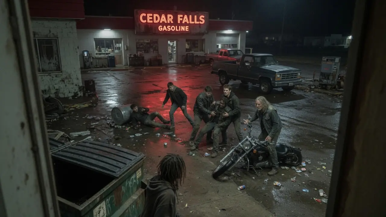 FIVE MEN ATTACKED AN OLD BIKER — THEN A HOMELESS GIRL RAN OUT OF THE DARK