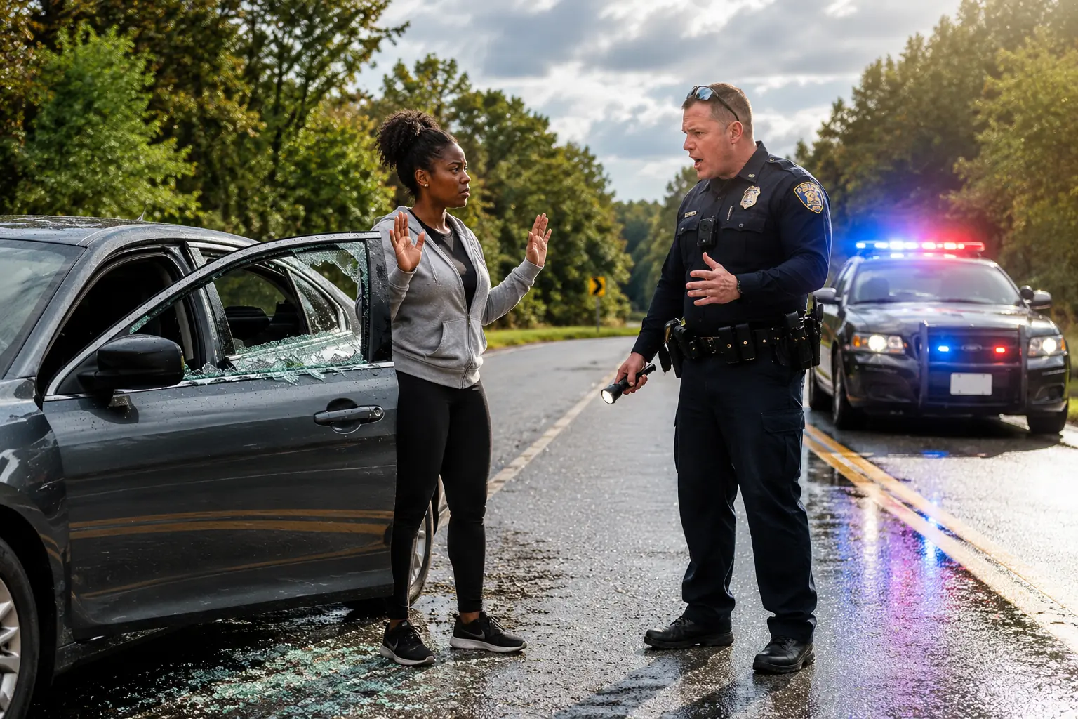 A Cop Smashed a Black Woman's Car Window and Tossed Her Badge Into the Dirt — Then the Sirens Got Closer