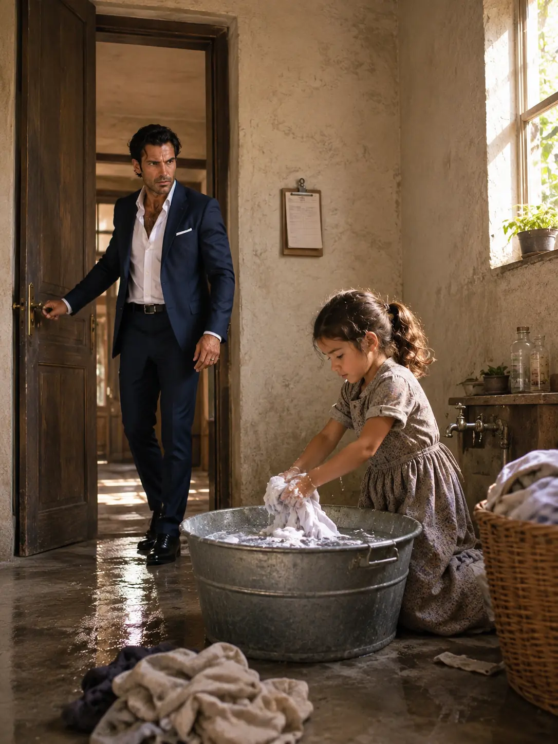 The Mafia Boss Came Home Early and Found the Maid’s Three-Year-Old Washing His Shirt to Save Her Sick Mother’s Job—Then He Learned the Truth